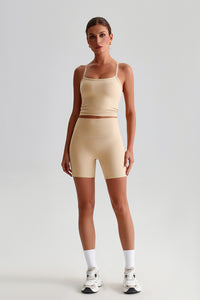 Women High-Waisted Peach Booty Yoga Set: Seamless Crotch Shorts + Y-Back Sports Bra