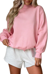 Women Fall V Stitch Drop Shoulder Loose Mockneck Sweatshirt