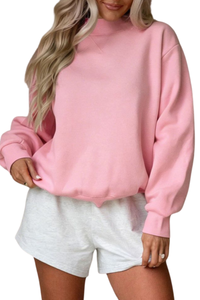 Women Fall V Stitch Drop Shoulder Loose Mockneck Sweatshirt