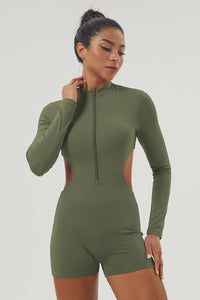 Women'S Front Half-Zip Long-Sleeved Sport Jumpsuit