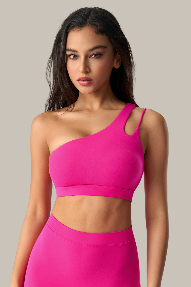 Women's One Shoulder Cut Out Sports Bra - Solid Colors