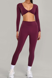 Women's Set:Twist-Front Long Sleeve T-shirt And Leggings
