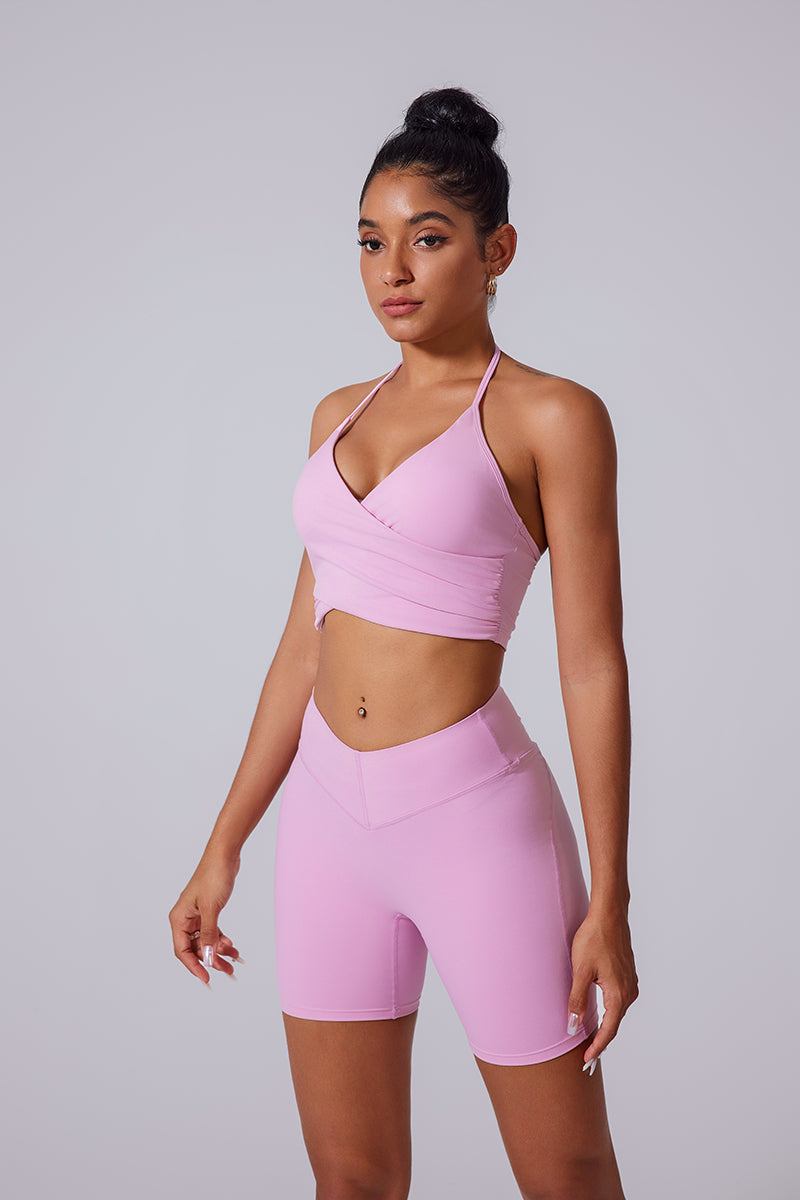 Women'S Brushed Tight Yoga Suit Set With Bra + Shorts