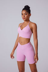 Women'S Brushed Tight Yoga Suit Set With Bra + Shorts