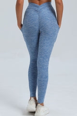 Women Pleated Skinny Hip V Waist Side Pockets No Embarrassment Line Fitness Exercise Yoga Pants