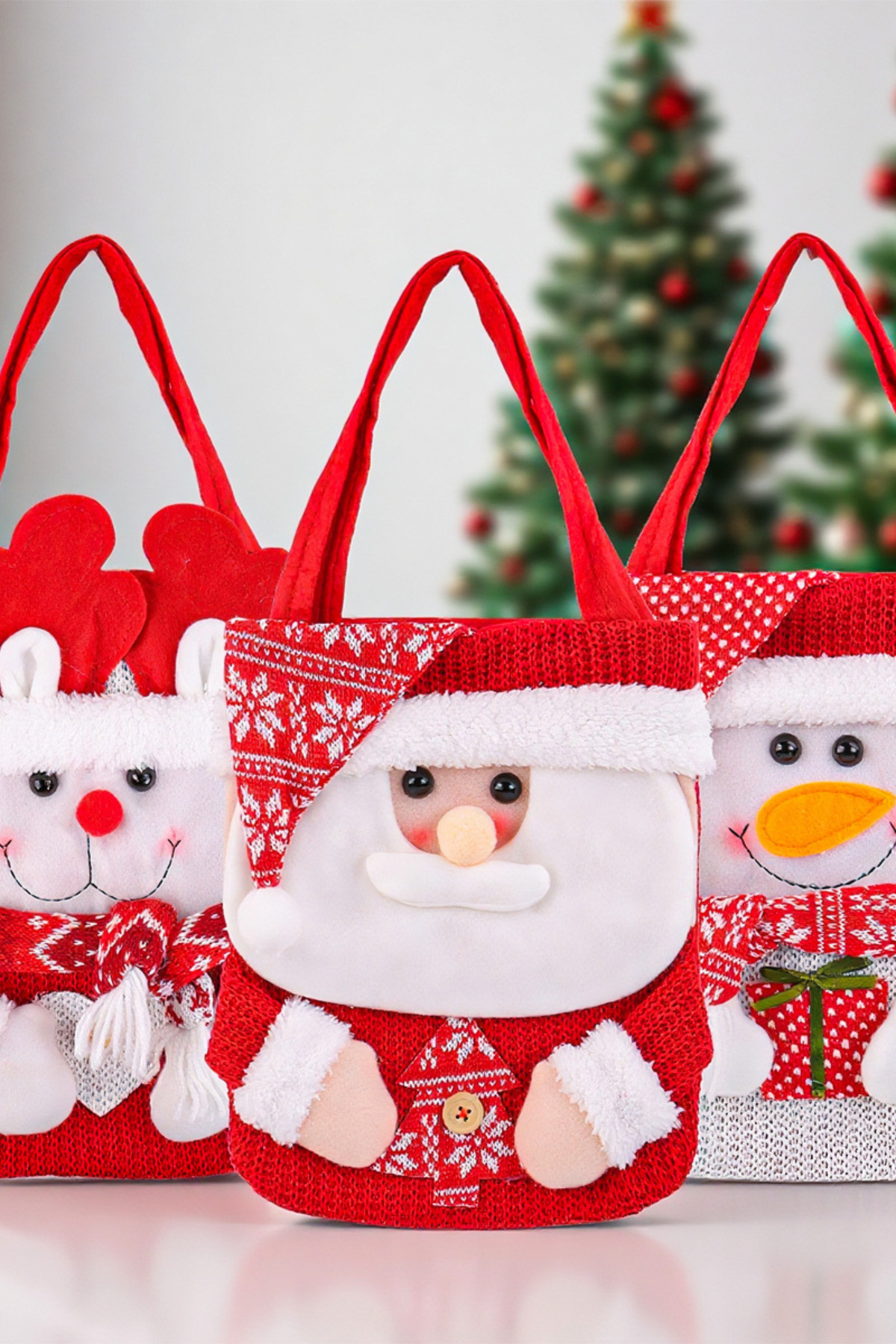 Christmas Cute Santa Reindeer Snowman Knit Gift Tote Bag
