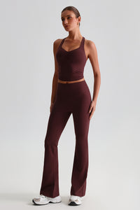Women Cross Back Yoga Set: High Waisted No Pleat Seam Micro Wide Leggings + Pleated Crossover Camisole Bra
