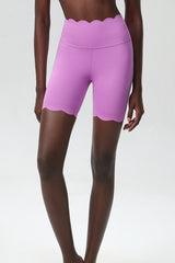 Women Wave-Edged High-Waist Quick-Dry Tight-Fit Yoga Cycling Mid-Length Sports Shorts