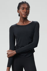 Women Plus-Size Smooth Quick-Dry Sun Protection Loose Fit Training Long Sleeve Top