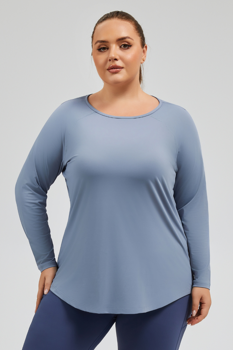Plus Size Women's Curved Hem Breathable Mesh Yoga T-shirt