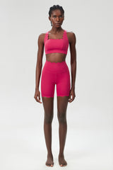 Women Wave-Edge Yoga Set: Double Shoulder Bra + Quick Dry Lycra Fitness Sports Shorts
