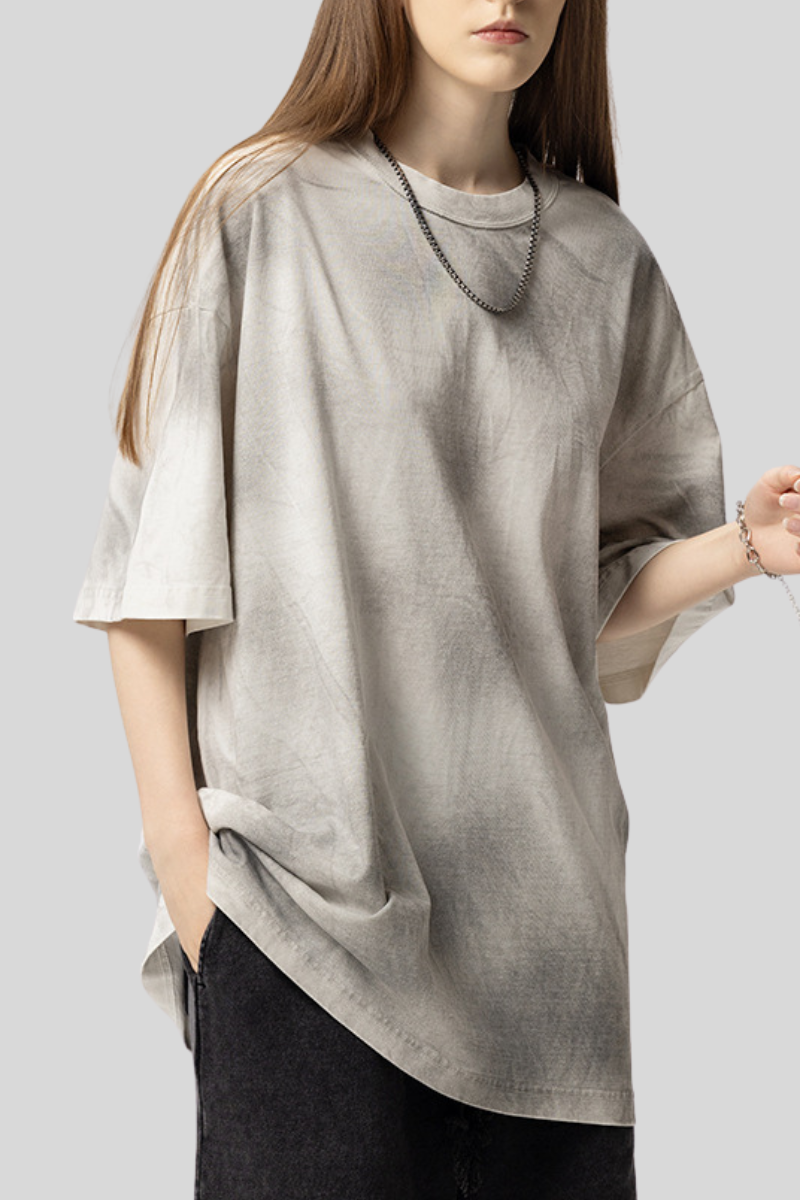 Unisex Washed Cotton Gradient Vintage Tee - Oversized Retro