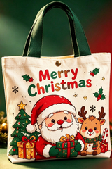 Christmas Canvas Tote Bag Cute Santa Snowman Penguin Handbag