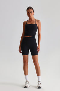 Women High-Waisted Peach Booty Yoga Set: Seamless Crotch Shorts + Y-Back Sports Bra