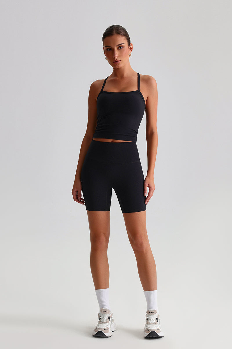Women High-Waisted Peach Booty Yoga Set: Seamless Crotch Shorts + Y-Back Sports Bra