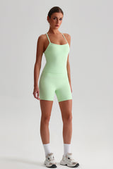 Women High-Waisted Peach Booty Yoga Set: Seamless Crotch Shorts + Y-Back Sports Bra