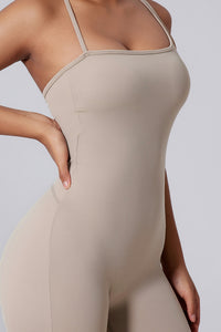 Women Asymmetric Back Cutout Ruching Butt-Lift Yoga Dance Built-In Shorts Bodysuit