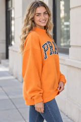 Women's Fall Letter Appliqué Embroidery Mockneck Sweatshirt