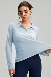 Women's Comfortable Breathable Polo Collar Long Sleeve Top