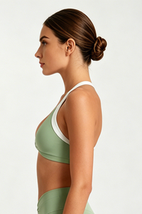 Women's Halterneck Twist Front Color-Block Sports Bra