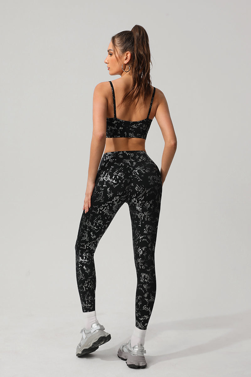 Women Gold Foil Fabric Sports Bras + Yoga Sports Leggings