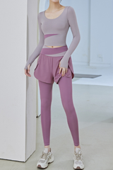 Women's Athletic Sets:Long Sleeve Top& 2-in-1 Shorts Leggings