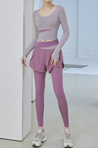 Women's Athletic Sets:Long Sleeve Top& 2-in-1 Shorts Leggings