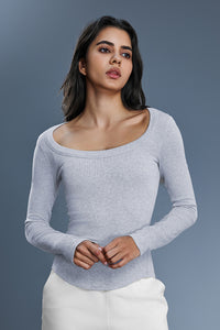 Women Modal Yoga Off Shoulder Long Sleeve Workout Top