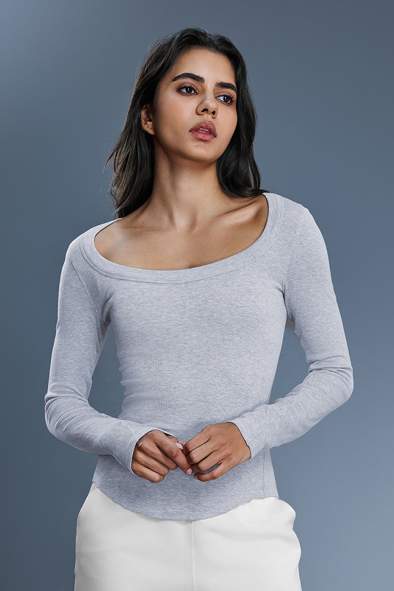 Women Modal Yoga Off Shoulder Long Sleeve Workout Top