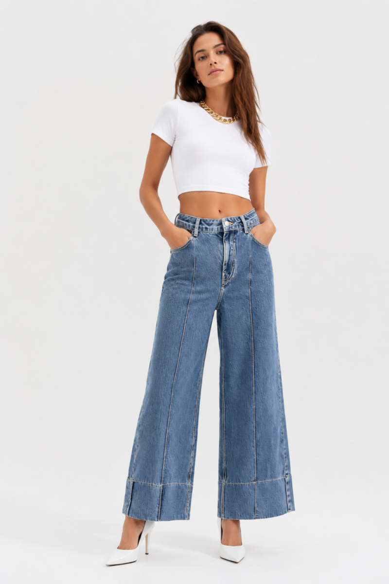 Women's High Waist Wide Leg Straight Stretch Jeans