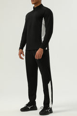 Men's Sportswear : Half-Zip Standing Collar Long Sleeve T-Shirt + Nylon Colorblocking Pants