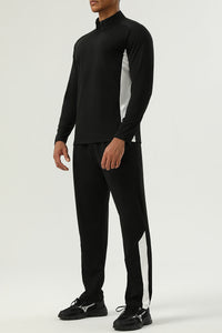 Men's Sportswear : Half-Zip Standing Collar Long Sleeve T-Shirt + Nylon Colorblocking Pants