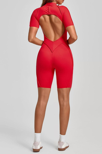 Women's Half-Zip Contour Seam Open Back Jumpsuits