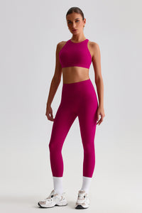 Women Brushed Cross-Back Slim-Fit Yoga Set: High-Waisted Butt-Lifting Outdoor Running Leggings + Round Neck Sports Bra