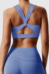 Women Eco-Friendly Recycled Fabric Outer Cross Back Hollow Sexy With Bra Pads Fitness Yoga Sports Bra