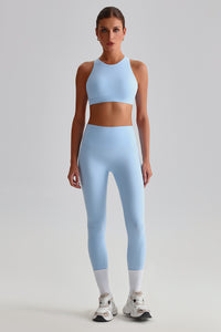 Women Brushed Cross-Back Slim-Fit Yoga Set: High-Waisted Butt-Lifting Outdoor Running Leggings + Round Neck Sports Bra