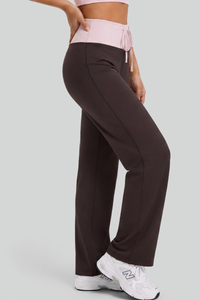 Women's Color‑Block Wide Waist Drawstring Wide Leg Pants