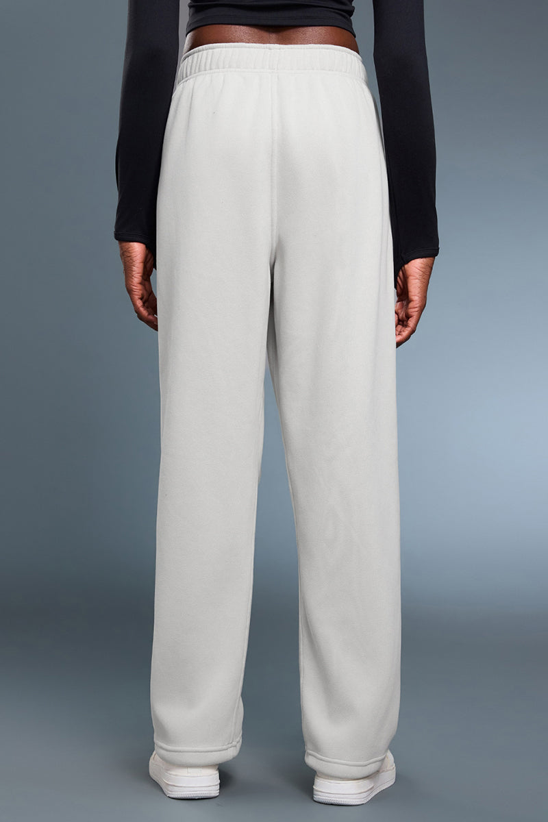 Women Loose Straight Leg Fleece-Lined Drawstring Casual Sport Pants