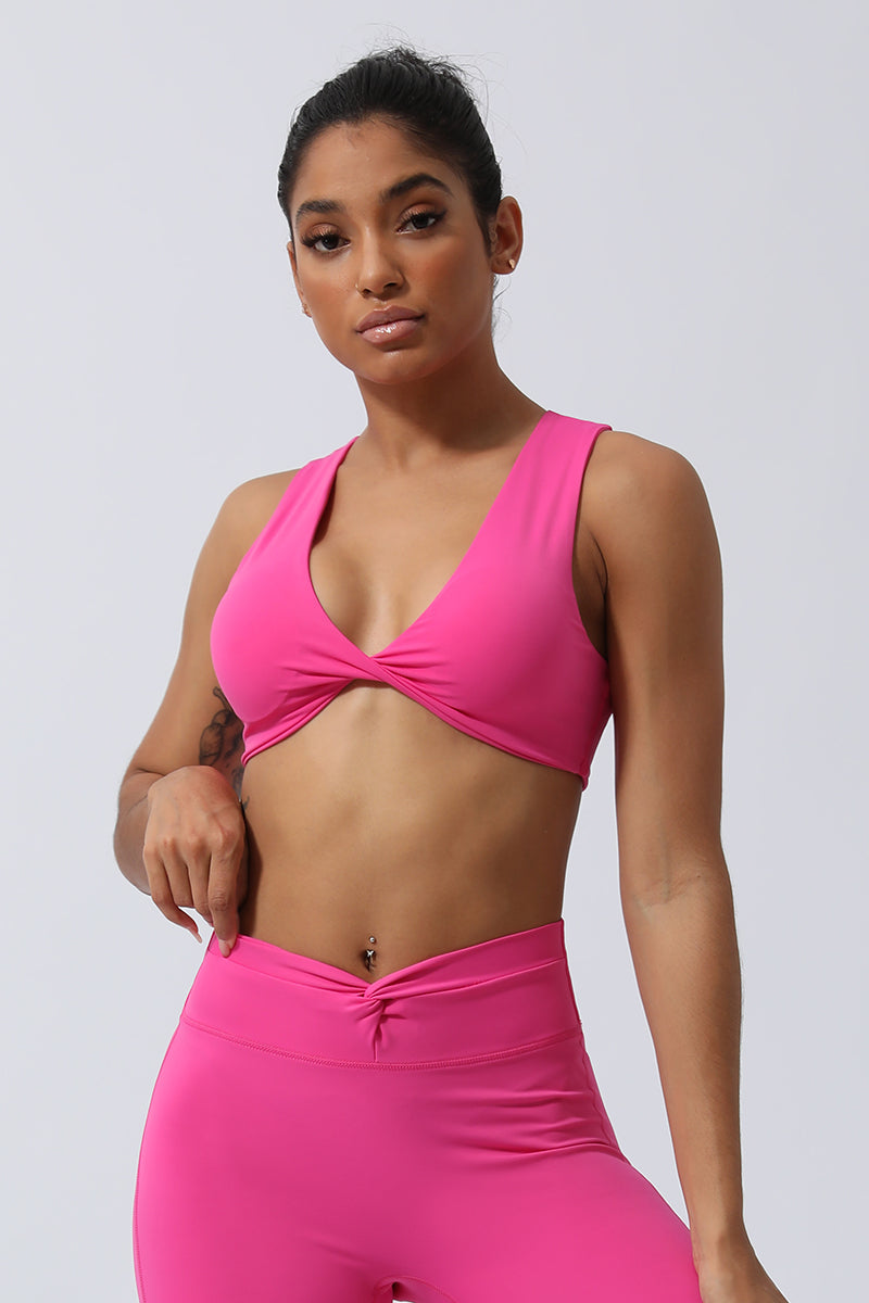 Women'S V-Neck Twist Wide Shoulder Yoga Sports Bra