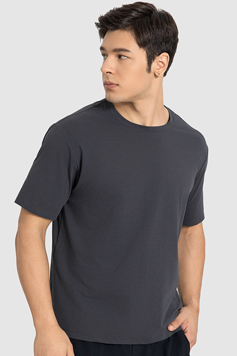 Men Round Neck Plain Breathable Loose Casual Sport Quick-Dry Short Sleeve T-Shirt