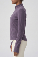 Women's Winter Fleece Stand Collar Finger Cuff Zip Up Jacket