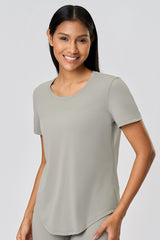 Women Lightweight Loose Brushed Breathable Quick-Dry Yoga Running Short-Sleeve Shirt
