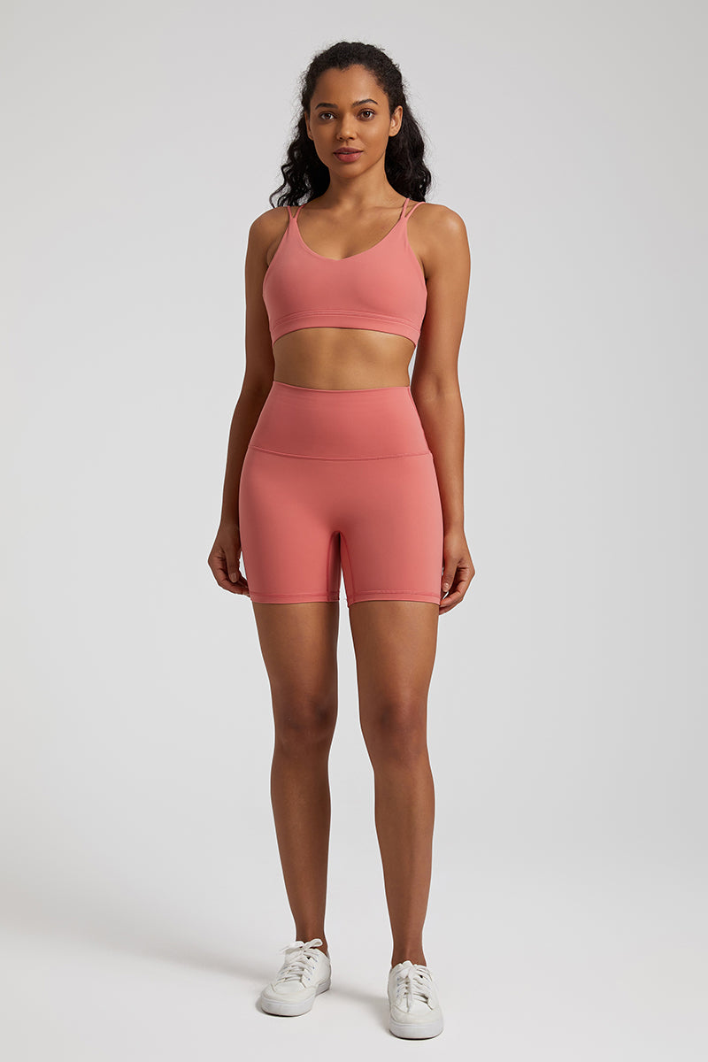 Spaghetti Strap Back Cross Bra + Sports Leggings 2-Piece Set