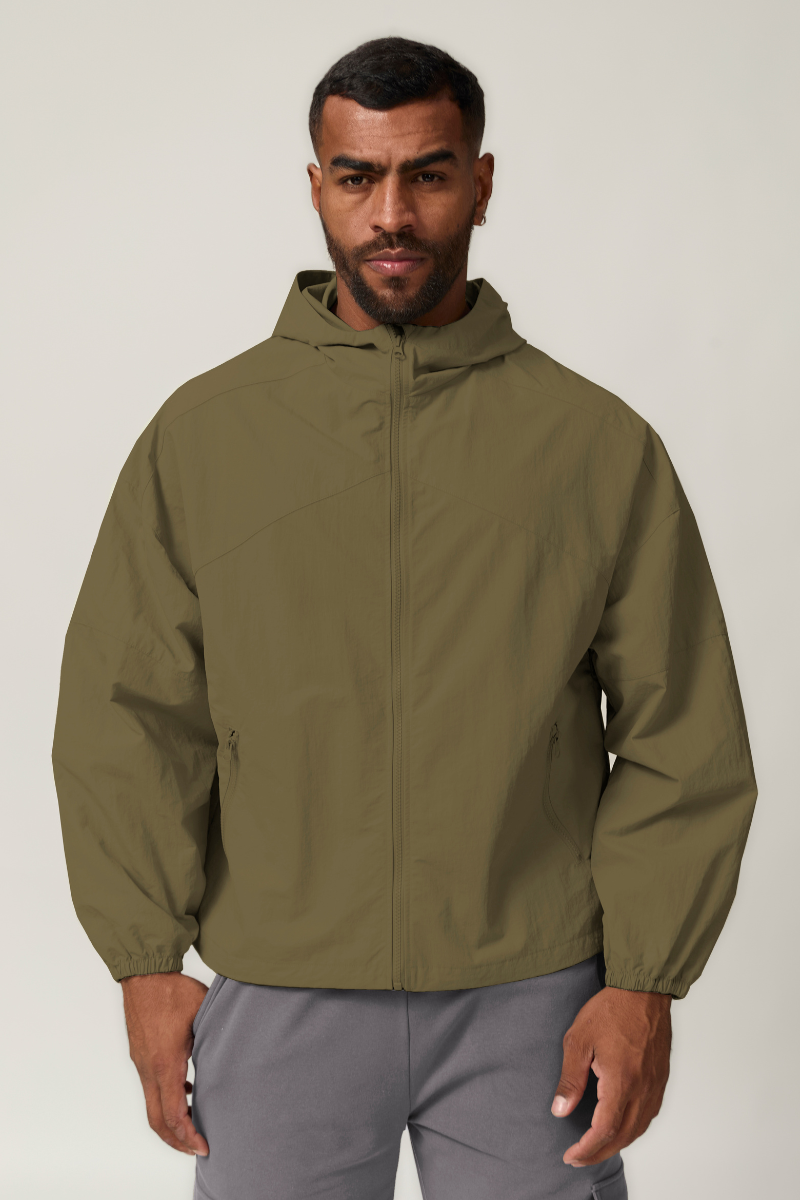 Men's Zip-Up Hooded Windbreaker - Water-Repellent Outdoor Jacket