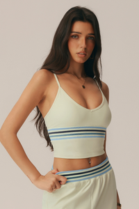 Women's V Neck Contrast Color Stripes Padded Cami Tank Top