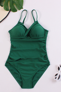 Women's Deep V Ruched High Waist Backless One Piece - Solid