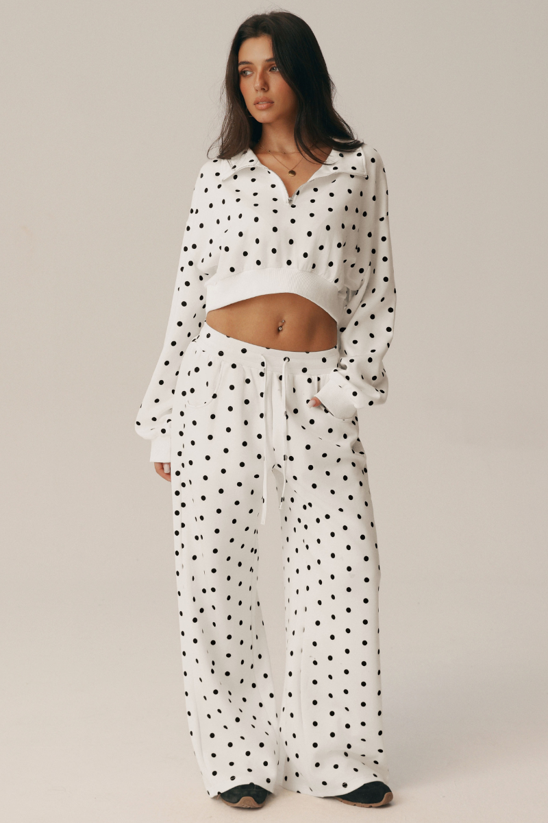 Women's Fall Polka Dot 1/4Zip Sweatshirt And Pants Set