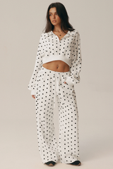 Women's Fall Polka Dot 1/4Zip Sweatshirt And Pants Set