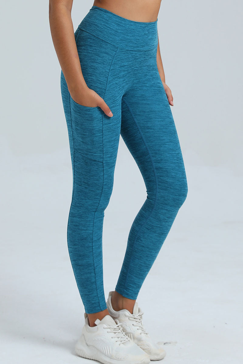 Women Pleated Skinny Hip V Waist Side Pockets No Embarrassment Line Fitness Exercise Yoga Pants