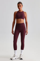 Women Brushed Cross-Back Slim-Fit Yoga Set: High-Waisted Butt-Lifting Outdoor Running Leggings + Round Neck Sports Bra